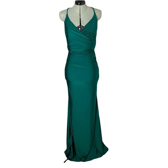 La Femme Emerald Green Formal Dress Long Mermaid Backless Prom Satin Size 10 - Picture 1 of 8